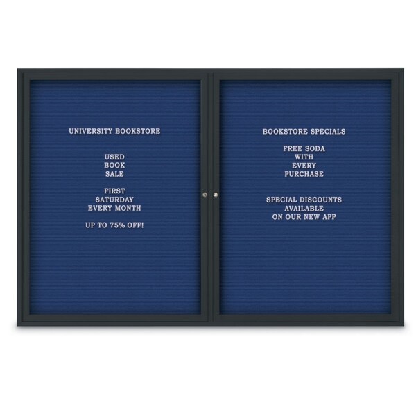 48"x24" 1-Door Enclosed Outdoor Letterboard, Blue Felt/Black Alum